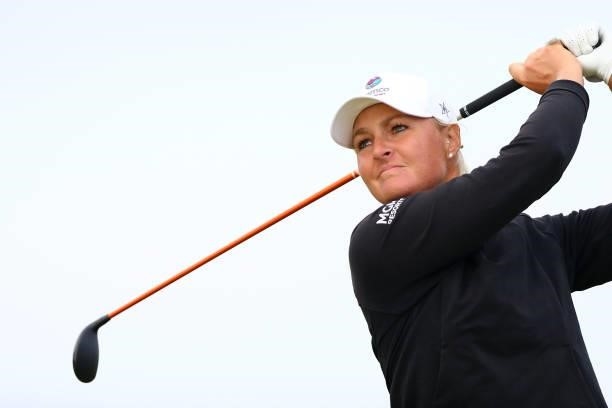 Anna Nordqvist of Sweden plays a shot during Day Four of the AIG Women's Open at Carnoustie Golf Links on August 22, 2021 in Carnoustie, Scotland.