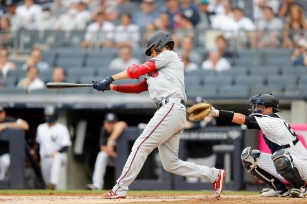 Andrelton Simmons of the Minnesota Twins in action against the New York Yankees at Yankee Stadium on August 21, 2021 in New York City. The Yankees...