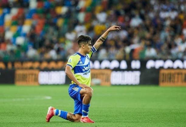 Paulo Dybala of Juventus reacts during the Serie A match between Udinese Calcio v Juventus at Dacia Arena on August 22, 2021 in Udine, Italy.