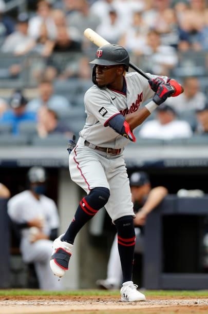 Nick Gordon of the Minnesota Twins in action against the New York Yankees at Yankee Stadium on August 21, 2021 in New York City. The Yankees defeated...