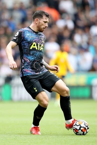 Pierre-Emile Hojbjerg of Tottenham Hotspur in action during the Premier League match between Wolverhampton Wanderers and Tottenham Hotspur at...