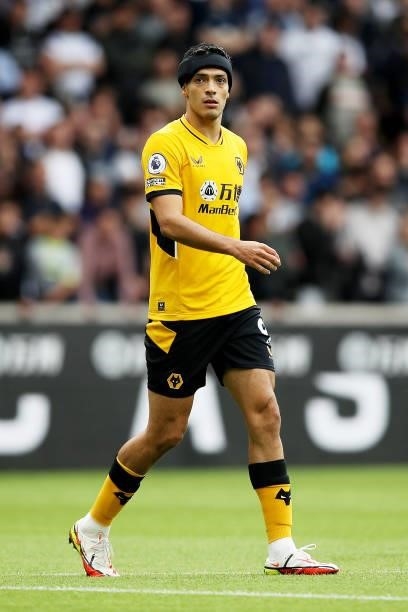 Raul Jimenez of Wolverhampton Wanderers looks on during the Premier League match between Wolverhampton Wanderers and Tottenham Hotspur at Molineux on...