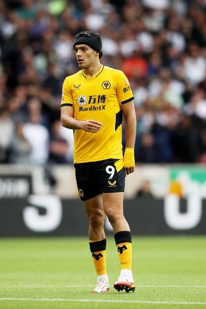 Raul Jimenez of Wolverhampton Wanderers looks on during the Premier League match between Wolverhampton Wanderers and Tottenham Hotspur at Molineux on...