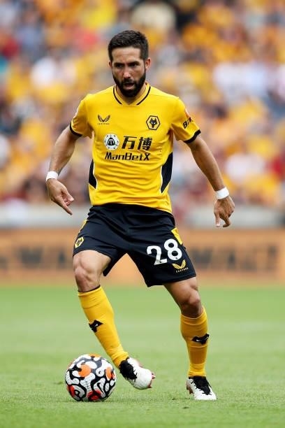 Joao Moutinho of Wolverhampton Wanderers runs with the ball during the Premier League match between Wolverhampton Wanderers and Tottenham Hotspur at...