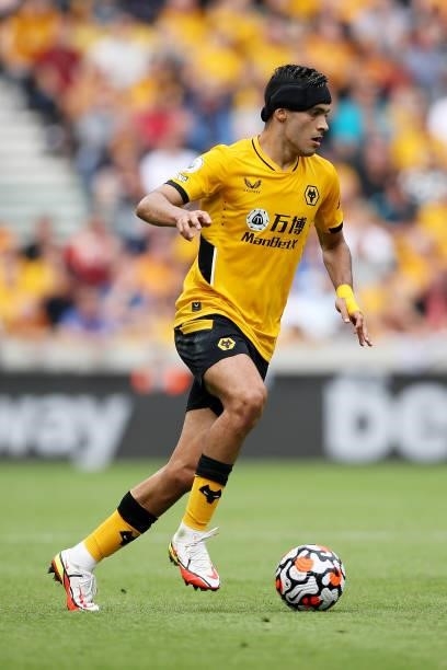Raul Jimenez of Wolverhampton Wanderers runs with the ball during the Premier League match between Wolverhampton Wanderers and Tottenham Hotspur at...