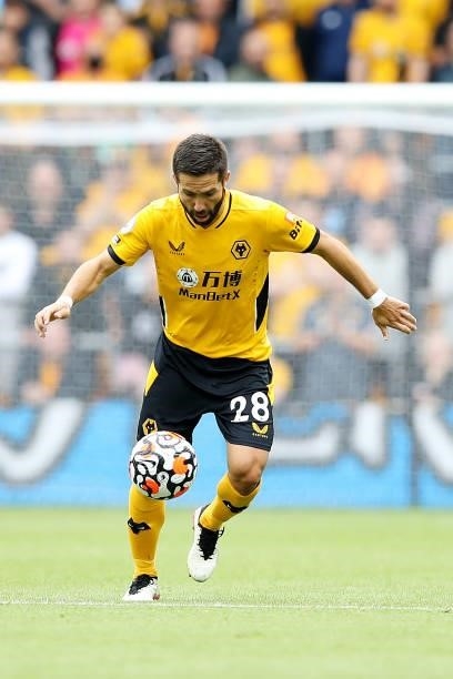 Joao Moutinho of Wolverhampton Wanderers runs with the ball during the Premier League match between Wolverhampton Wanderers and Tottenham Hotspur at...