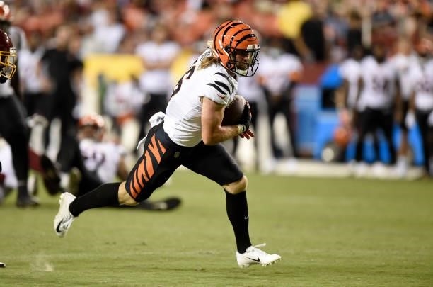 Trenton Irwin of the Cincinnati Bengals rushes the ball during the NFL preseason game against the Washington Football Team at FedExField on August...