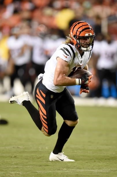Trenton Irwin of the Cincinnati Bengals rushes the ball during the NFL preseason game against the Washington Football Team at FedExField on August...