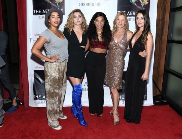 Candice Coke, Christina Sturgeon, Paige Annette, Dreya Weber and Morgan Bradley attend the Los Angeles premiere of the film "The Aerialist
