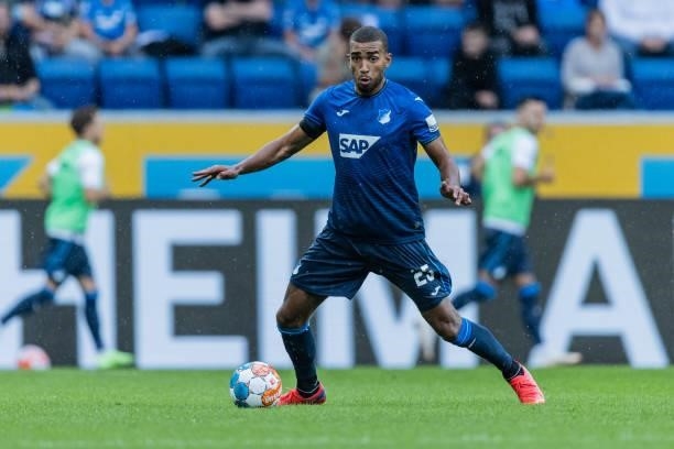 Kevin Akpoguma of Hoffenheim in action during the Bundesliga match between TSG Hoffenheim and 1. FC Union Berlin at PreZero-Arena on August 22, 2021...