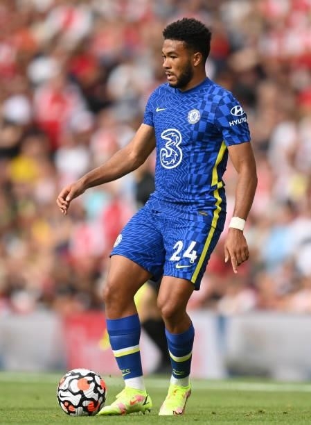 Reece James of Chelsea in action during the Premier League match between Arsenal and Chelsea at Emirates Stadium on August 22, 2021 in London,...