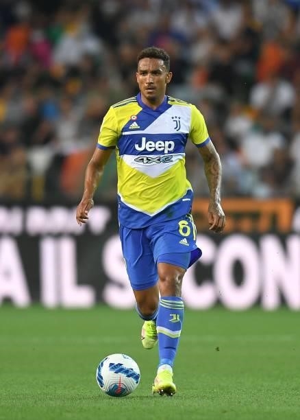 Danilo of Juventus in action during the Serie A match between Udinese Calcio v Juventus at Dacia Arena on August 22, 2021 in Udine, Italy.