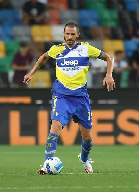 Leonardo Bonucci of Juventus in action during the Serie A match between Udinese Calcio v Juventus at Dacia Arena on August 22, 2021 in Udine, Italy.