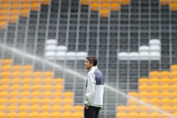 Bruno Lage, Manager of Wolverhampton Wanderers inspects the pitch ahead of the Premier League match between Wolverhampton Wanderers and Tottenham...