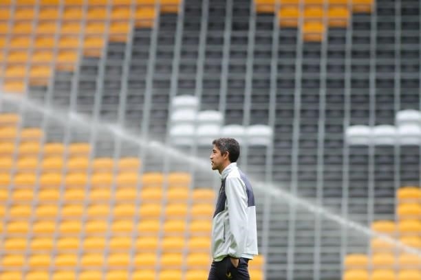 Bruno Lage, Manager of Wolverhampton Wanderers inspects the pitch ahead of the Premier League match between Wolverhampton Wanderers and Tottenham...