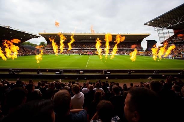 General view inside the stadium as players walk out ahead of the Premier League match between Wolverhampton Wanderers and Tottenham Hotspur at...