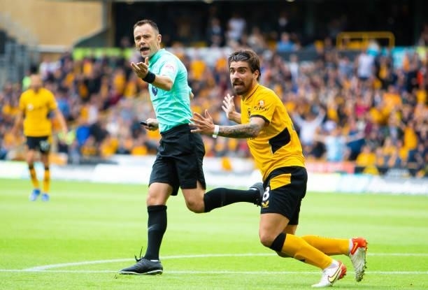 Ruben Neves of Wolverhampton Wanderers reacts during the Premier League match between Wolverhampton Wanderers and Tottenham Hotspur at Molineux on...