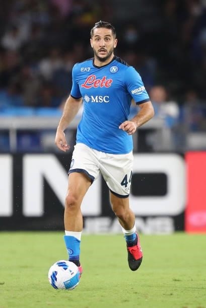 Konstantinos Manolas of SSC Napoli during the Serie A match between SSC Napoli v Venezia FC at Stadio Diego Armando Maradona on August 22, 2021 in...