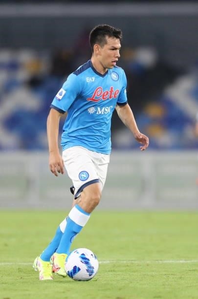 Hirving Lozano of SSC Napoli during the Serie A match between SSC Napoli v Venezia FC at Stadio Diego Armando Maradona on August 22, 2021 in Naples,...