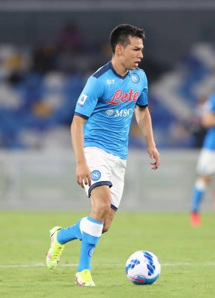 Hirving Lozano of SSC Napoli during the Serie A match between SSC Napoli v Venezia FC at Stadio Diego Armando Maradona on August 22, 2021 in Naples,...