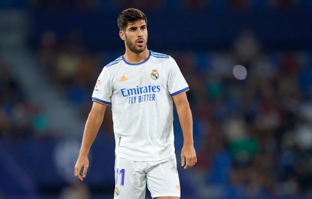 Marco Asensio of Real Madrid CF looks on during the La Liga Santander match between Levante UD and Real Madrid CF at Ciutat de Valencia Stadium on...