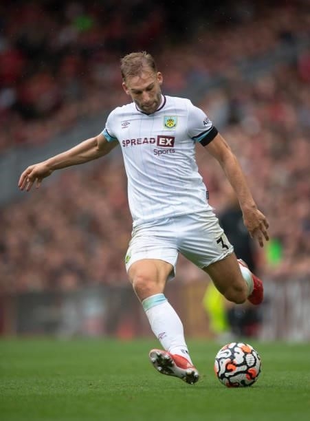 Charlie Taylor of Burnley in action during the Premier League match between Liverpool and Burnley at Anfield on August 21, 2021 in Liverpool, England.
