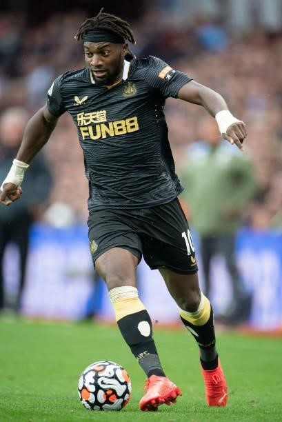 Allan Saint-Maximin of Newcastle United during the Premier League match between Aston Villa and Newcastle United at Villa Park on August 21, 2021 in...