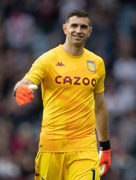 Emiliano Martínez of Aston Villa celebrates victory after the Premier League match between Aston Villa and Newcastle United at Villa Park on August...