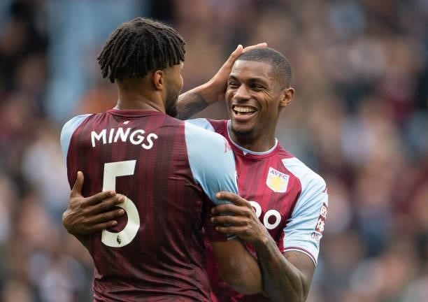 Tyrone Mings and Wesley Moraes of Aston Villa embrace at the end of the Premier League match between Aston Villa and Newcastle United at Villa Park...