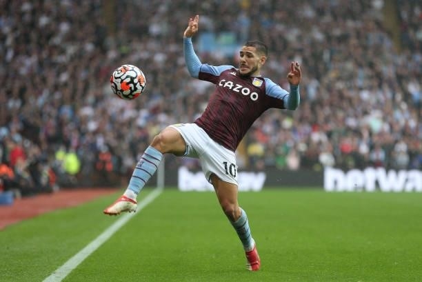Emiliano Buendia of Aston Villa during the Premier League match between Aston Villa and Newcastle United at Villa Park on August 21, 2021 in...