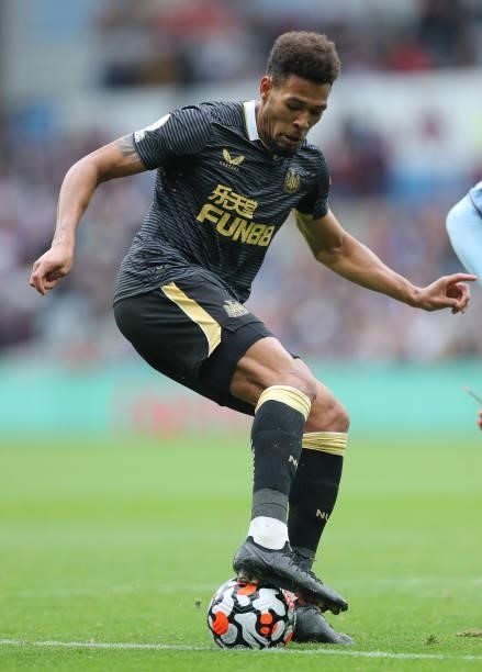 Joelinton of Newcastle during the Premier League match between Aston Villa and Newcastle United at Villa Park on August 21, 2021 in Birmingham,...