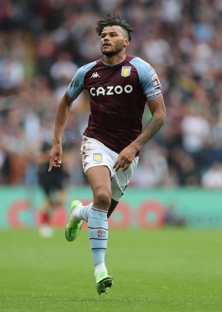 Tyrone Mings of Aston Villa during the Premier League match between Aston Villa and Newcastle United at Villa Park on August 21, 2021 in Birmingham,...