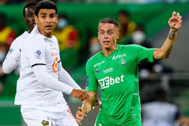 Romain Hamouma of Saint-Étienne in action during the Ligue 1 Uber Eats match between Saint Etienne and Lille at Stade Geoffroy-Guichard on August 21,...