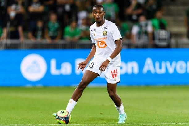 Tiago Djalo of Lille controls the ball during the Ligue 1 Uber Eats match between Saint Etienne and Lille at Stade Geoffroy-Guichard on August 21,...
