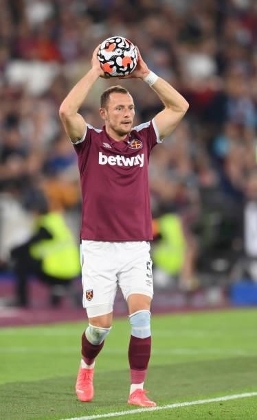 Vladimir Coufal of West Ham in action during the Premier League match between West Ham United and Leicester City at The London Stadium on August 23,...