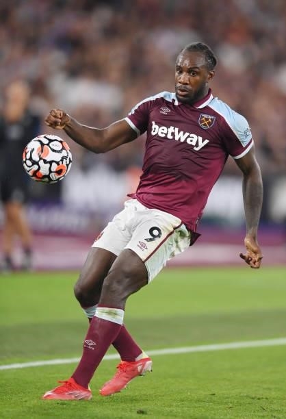 Michail Antonio of West Ham in action during the Premier League match between West Ham United and Leicester City at The London Stadium on August 23,...