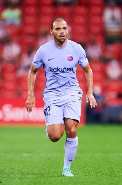 Martin Braithwaite of FC Barcelona in action during the LaLiga Santander match between Athletic Club and FC Barcelona at San Mames Stadium on August...