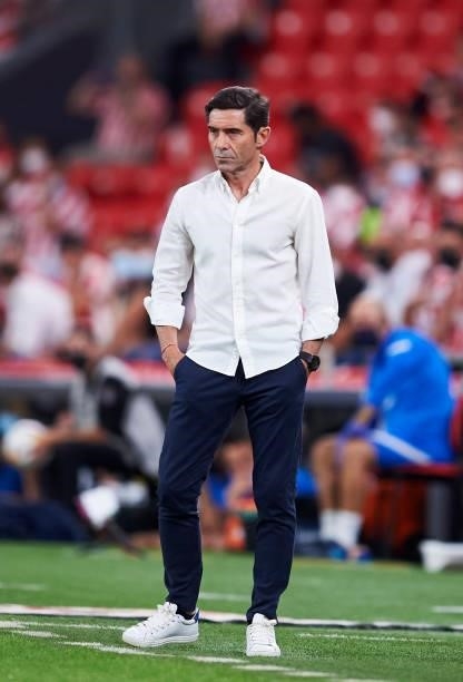 Head coach Marcelino Garcia Toral of Athletic Club reacts during the LaLiga Santander match between Athletic Club and FC Barcelona at San Mames...