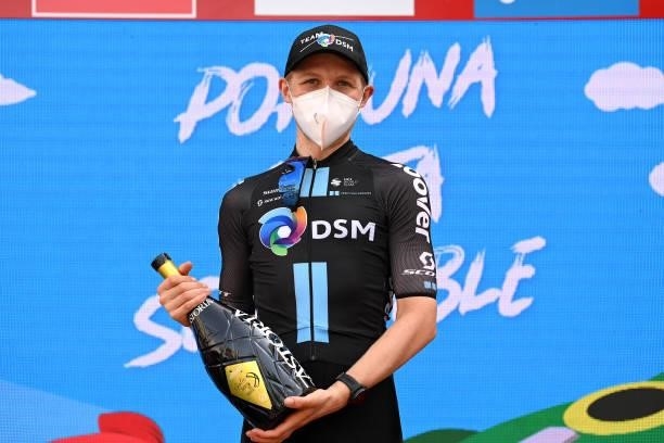 Michael Storer of Australia and Team DSM celebrates at podium as stage winner during the 76th Tour of Spain 2021, Stage 10 a 189km stage from...
