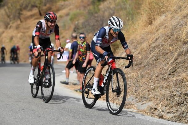 Rui Oliveira of Portugal and UAE Team Emirates and Kenny Elissonde of France and Team Trek - Segafredo attack in the Breakaway during the 76th Tour...
