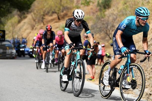 Nicholas Schultz of Australia and Team BikeExchange and Alex Aranburu Deba of Spain and Team Astana – Premier Tech in the Breakaway during the 76th...