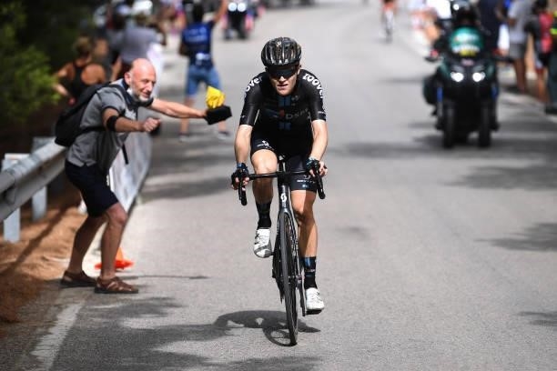 Michael Storer of Australia and Team DSM attacks in the final climb Puerto de Almáchar while fans cheer during the 76th Tour of Spain 2021, Stage 10...