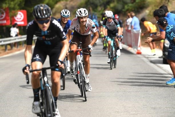 Michael Storer of Australia and Team DSM and Clément Champoussin of France and AG2R Citröen Team attack in the final climb Puerto de Almáchar during...