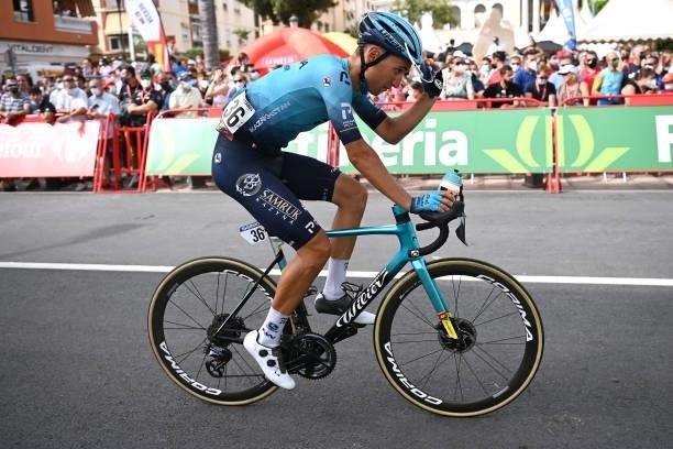 Yuriy Natarov of Kazahkstan and Team Astana – Premier Tech crosses the finishing line during the 76th Tour of Spain 2021, Stage 10 a 189km stage from...