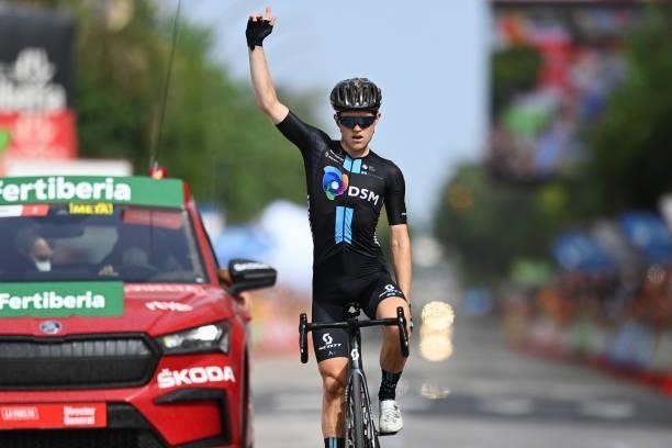 Michael Storer of Australia and Team DSM celebrates at finish line as stage winner during the 76th Tour of Spain 2021, Stage 10 a 189km stage from...
