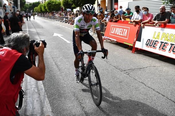 Egan Arley Bernal Gomez of Colombia and Team INEOS Grenadiers White Best Young Rider Jersey crosses the finishing line during the 76th Tour of Spain...