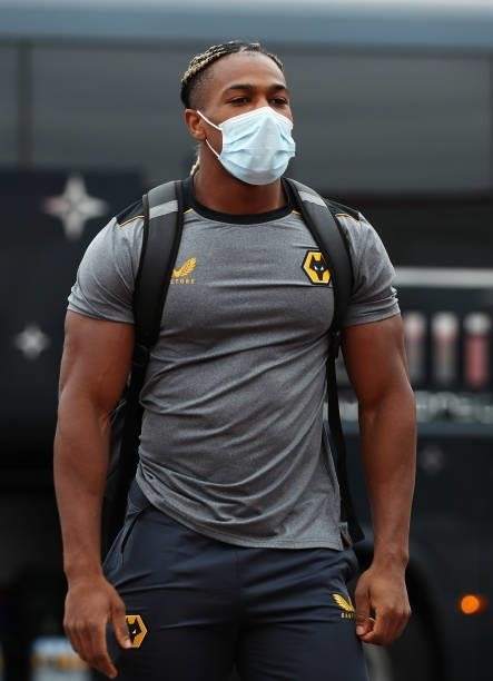 Adama Traore of Wolverhampton Wanderers arrives at the stadium prior to the Carabao Cup Second Round match between Nottingham Forest and...