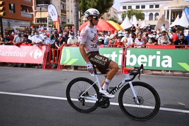 Damien Touzé of France and AG2R Citröen Team crosses the finishing line during the 76th Tour of Spain 2021, Stage 10 a 189km stage from Roquetas de...