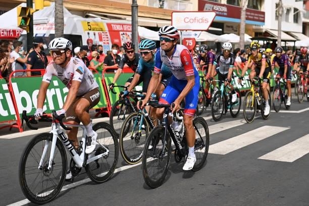 Clément Venturini of France and AG2R Citröen Team and Anthony Roux of France and Team Groupama - FDJ cross the finishing line during the 76th Tour of...