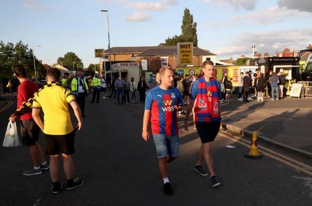 Chrystal Palace fans arriving before the Carabao Cup second round match between Watford and Crystal Palace at Vicarage Road Stadium on August 24,...